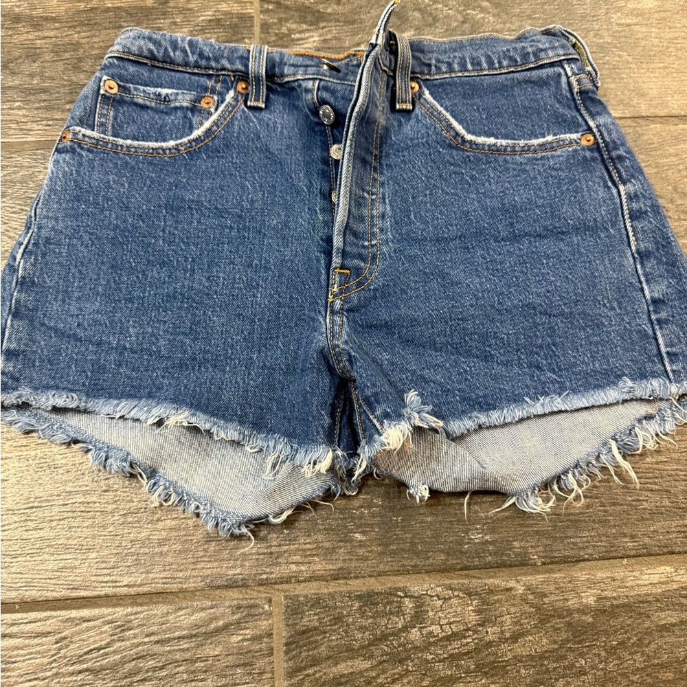 Levi's Classic Blue Frayed Jean Shorts